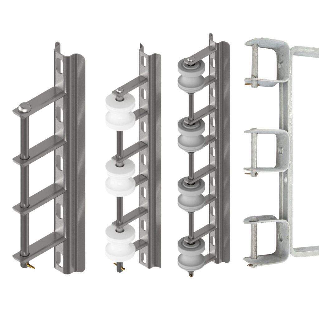 3-WIRE SECONDARY RACK, MEDIUM-DUTY, EXTENDED BACK with 3 ANSI 53-2 GRAY  SPOOL INSULATORS, PSC2070175