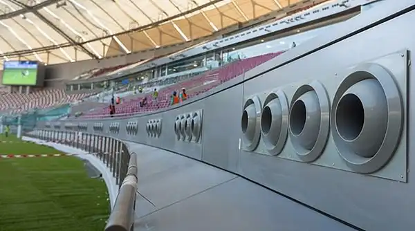 power line fittings on stadium cooling fans