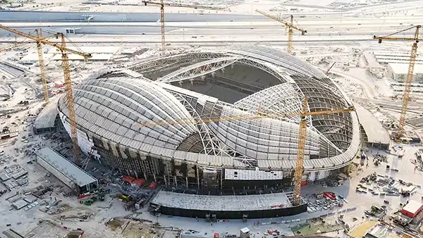 Khalifa International Stadium power line hardware structure under construction
