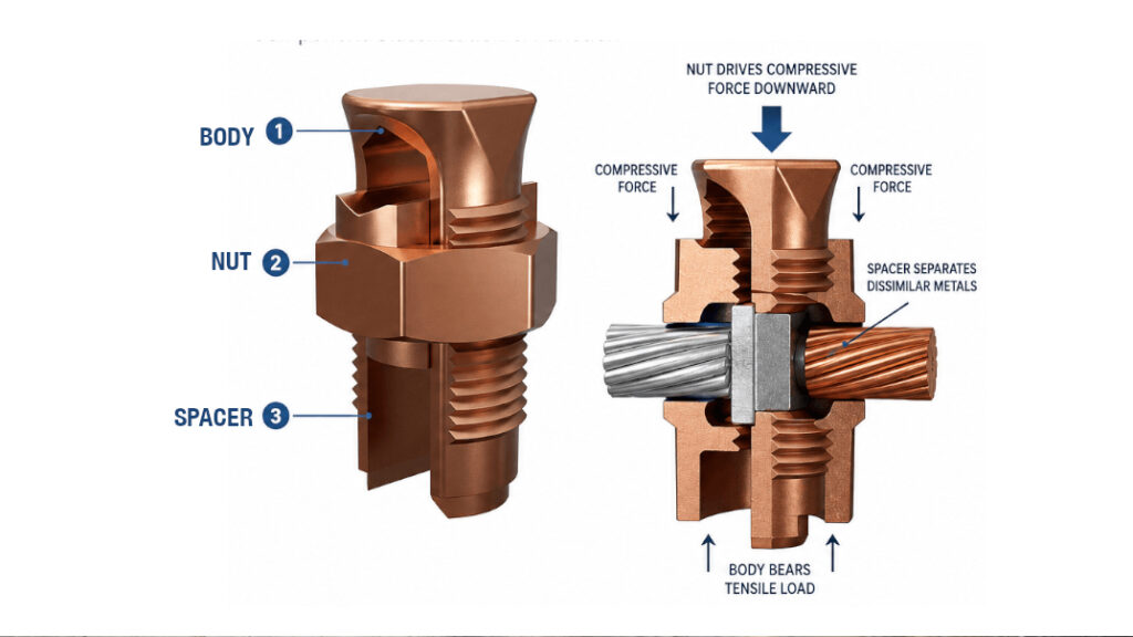 Components of the split bolt connector